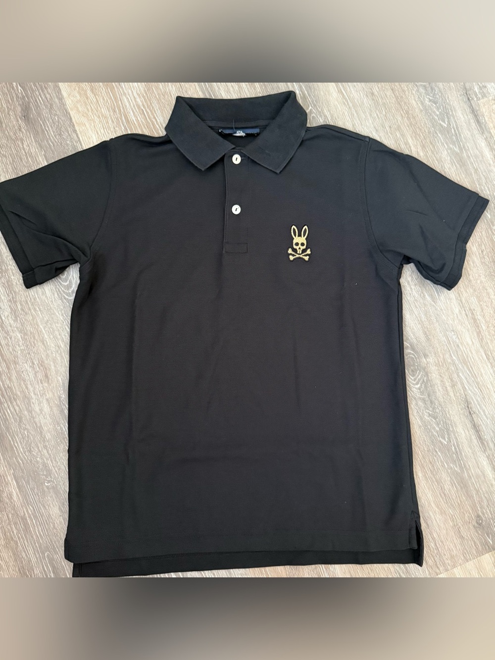 Psycho Bunny Boys Black Polo with gold detail Size L 14-16